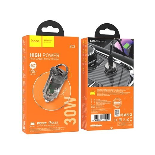 Автомобільний зарядний пристрій HOCO Z53A PD 30W + QC3.0, чорний