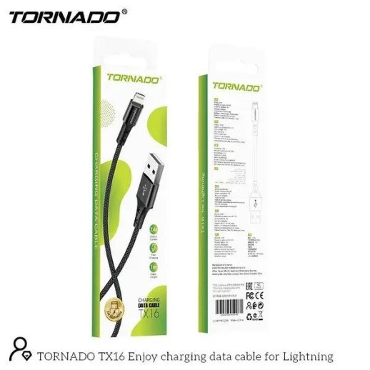 USB TORNADO TX16 Lighting (2.4A/1m) Чорний