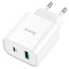 Мережевий зарядний пристрій HOCO C80A PLUS TYPE-C PD 20W + USB QC3.0, БІЛИЙ