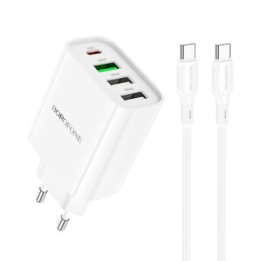 Мережевий зарядний пристрій BOROFONE BA79A Clever PD20W USB-C - 1 PORT, USB-A - 3 PORT + кабель TYPE-C - TYPE-C