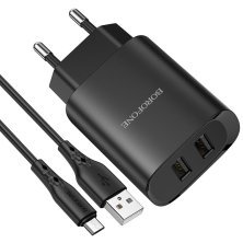 Мережевий зарядний пристрій Borofone BN2 2*USB 2,1A + кабель USB - MicroUSB, чорний