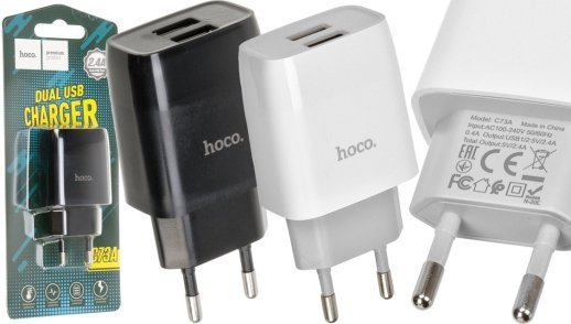 Мережевий зарядний пристрій HOCO C73A 2 USB 2.4A, білий