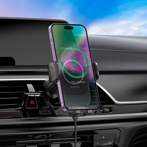 Автомобільний тримач BOROFONE BH204 Blue Charm бездротова швидка зарядка - повітряна решітка
