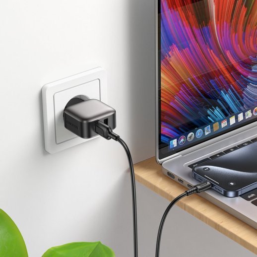 Мережевий зарядний пристрій BOROFONE BAS51A 2 USB 2.4A 12W + кабель USB - TYPE-C, чорний