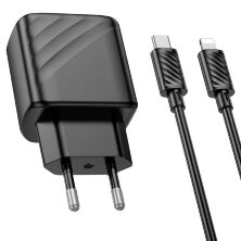 Мережевий зарядний пристрій HOCO CS23A TYPE-C PD 30W + USB QC 3.0 + КАБЕЛЬ Type-C - Lightning, чорний