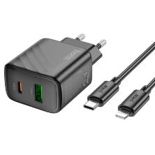 Мережевий зарядний пристрій HOCO CS23A TYPE-C PD 30W + USB QC 3.0 + КАБЕЛЬ Type-C - Lightning, чорний