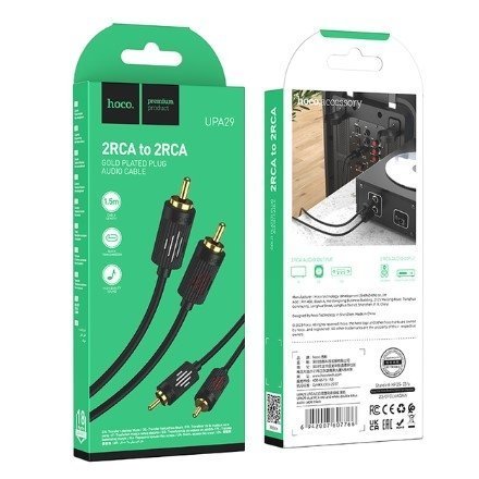 Аудіокабель HOCO UPA29 2 RCA штекери (папа) на 2 RCA штекери (папа), 1,50м, чорний