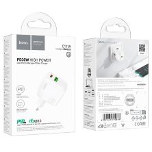 Мережевий зарядний пристрій HOCO C111A TYPE-C PD 30W + QC3.0, БІЛИЙ