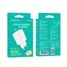 Мережевий зарядний пристрій BOROFONE BA81A TYPE-C PD 20W, білий