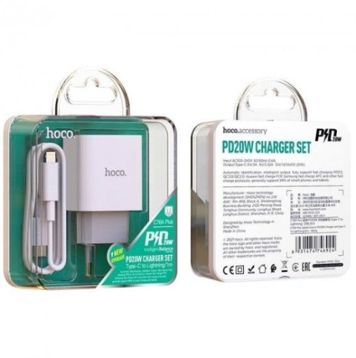 Мережевий зарядний пристрій HOCO C76A Plus TYPE-C PD 20W + кабель TYPE-C - LIGHTNING