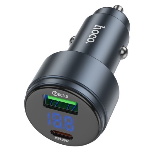 Автомобільний зарядний пристрій HOCO Z57B PD 45W + USB QC3.0, сірий