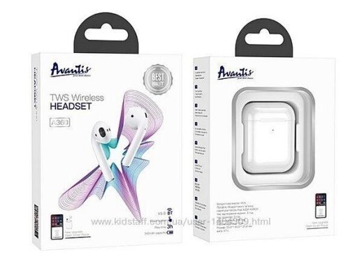 Блютуз Стерео Гарнітура Avantis A360 TWS Білый