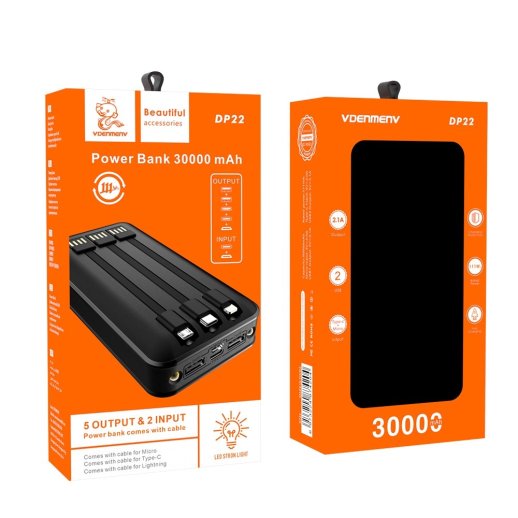 POWERBANK DENMEN DP22 30000mAh 2.0A LED power display Вбудовані кабелі