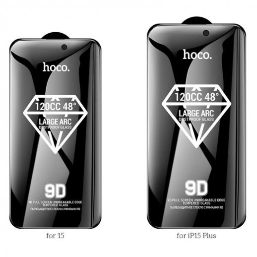 Защитное стекло Privacy HOCO A34+ iPhone 15 в упак. (черный)