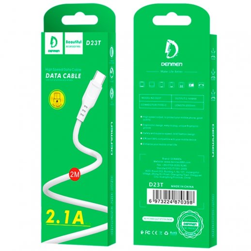 Кабель USB Denmen D23T USB - Type-C (2.1A) 2 метри