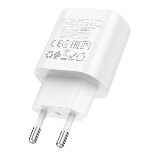 Мережевий зарядний пристрій BOROFONE BA82A TYPE-C PD 25W, білий