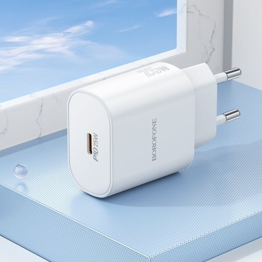 Мережевий зарядний пристрій BOROFONE BA82A TYPE-C PD 25W, білий