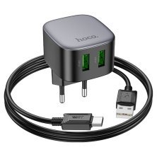 СЗУ HOCO CS34A QC3.0 (2USB/3A/18W) + USB - Type-C (12pc) (черный)