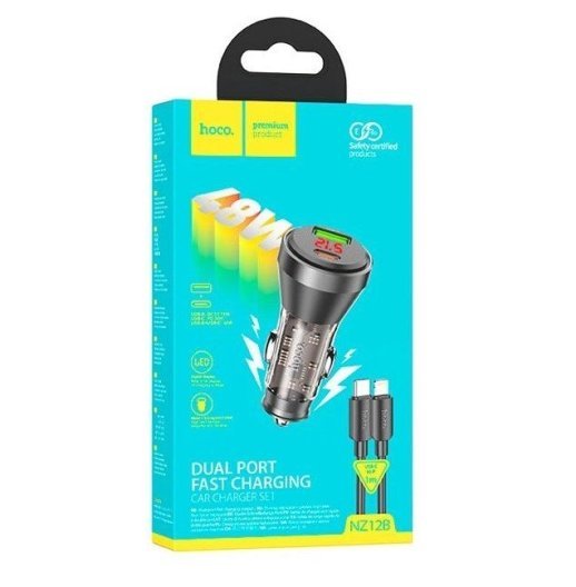 Автомобільний зарядний пристрій HOCO NZ12B PD 48W + QC3.0 Type-C + USB-A + кабель TYPE-C - LIGHTNING