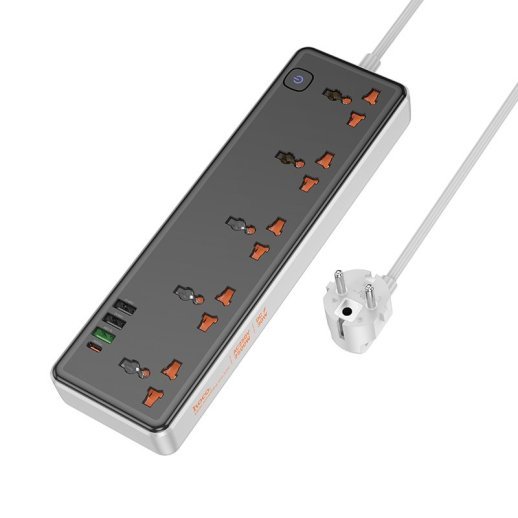 Сетевой удлинитель Hoco AC14A PD30W (3USB/1Type-C/5xSocket) (черный)