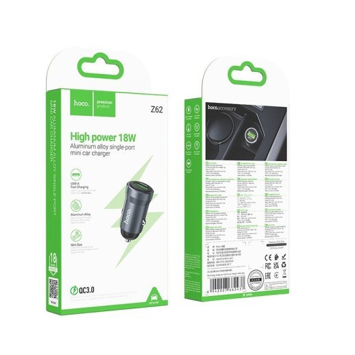 Автомобильное зарядное устройство HOCO Z62 18W USB QC3.0, серый