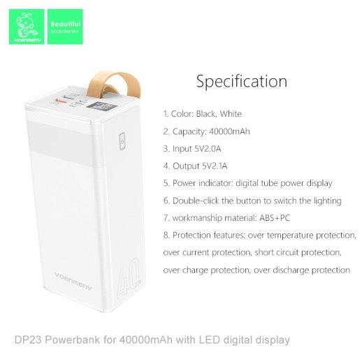 POWERBANK DENMEN DP23 40000mAh 2.1A + ЛАМПА