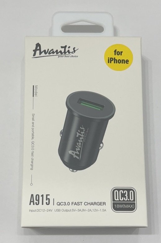 Автомобільний зарядний пристрій Avantis A915 QC3.0 18W Lightning Black