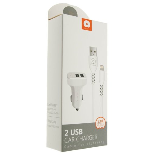 Автомобільний зарядний пристрій WUW T22 2USB 2A + USB Lightning БІЛИЙ (70)