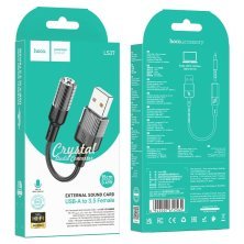 Аудіо-конвертор HOCO LS37 Spirit зовнішня звукова карта USB (папа) на роз'єм 3,5 мм (мама), 15cм, чорний