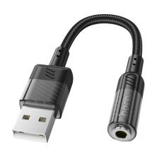 Аудіо-конвертор HOCO LS37 Spirit зовнішня звукова карта USB (папа) на роз'єм 3,5 мм (мама), 15cм, чорний