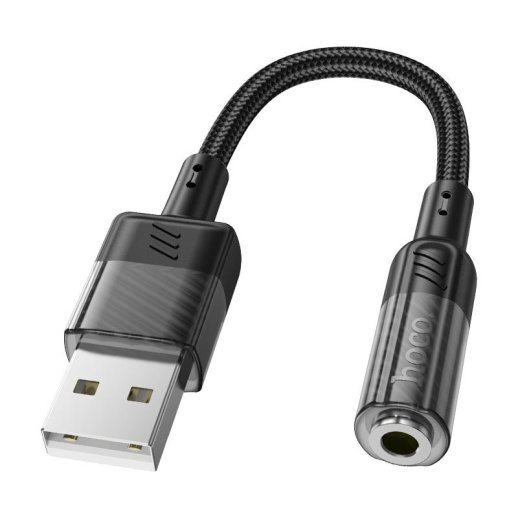 Аудіо-конвертор HOCO LS37 Spirit зовнішня звукова карта USB (папа) на роз'єм 3,5 мм (мама), 15cм, чорний