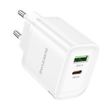 Мережевий зарядний пристрій BOROFONE BA83A TYPE-C PD 20W + USB QC3.0, білий