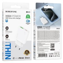 Мережевий зарядний пристрій BOROFONE BN25 PD 30W + QC3.0, білий