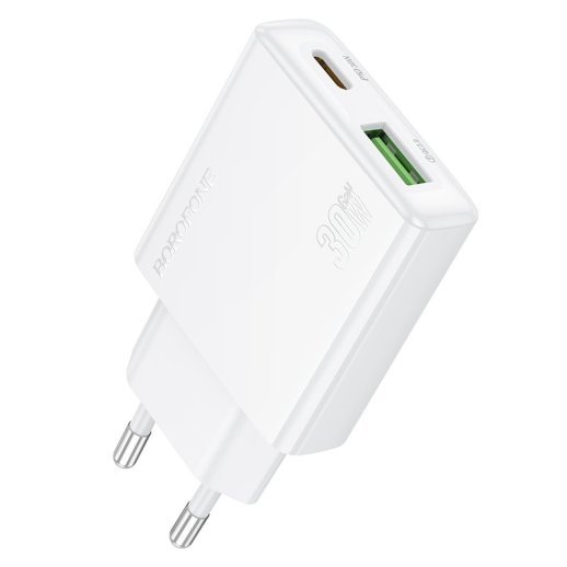 Мережевий зарядний пристрій BOROFONE BN25 PD 30W + QC3.0, білий