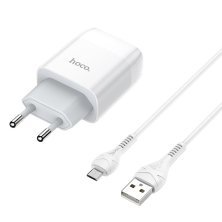 Мережевий зарядний пристрій HOCO C72A USB 2.1A + кабель USB - MicroUSB, білий