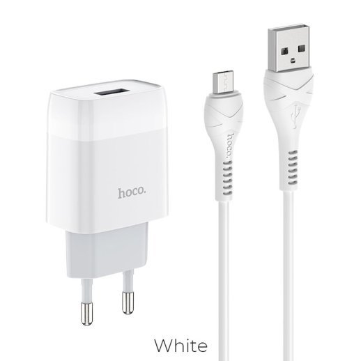 Мережевий зарядний пристрій HOCO C72A USB 2.1A + кабель USB - MicroUSB, білий