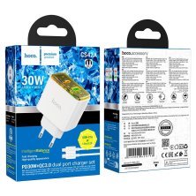 СЗУ HOCO CS42A PD30W+ QC3.0 (1USB/1Type-C) + Type-C - Lightning (32pc) (белый)