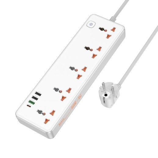 Сетевой удлинитель Hoco AC14A PD30W (3USB/1Type-C/5xSocket) (белый)