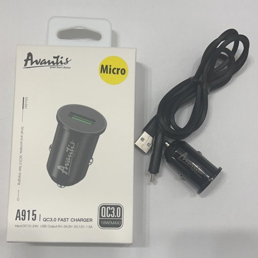 Автомобільний зарядний пристрій Avantis A915 QC3.0 18W Micro Black