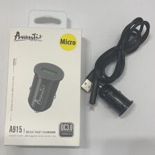 Автомобільний зарядний пристрій Avantis A915 QC3.0 18W Micro Black