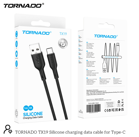 USB-C TORNADO TX19 Silicone Type-C 2.3A/1m Чорний