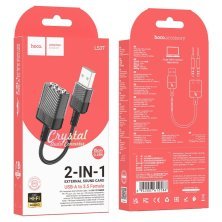 Аудіо-конвертор HOCO LS37 Spirit зовнішня звукова карта USB-A (штекер) на два 3,5мм гнізда (мама), 0.15м, чорний