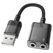 Аудіо-конвертор HOCO LS37 Spirit зовнішня звукова карта USB-A (штекер) на два 3,5мм гнізда (мама), 0.15м, чорний
