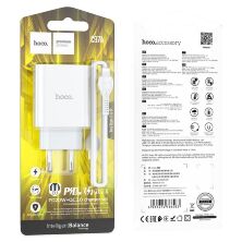 Мережевий зарядний пристрій HOCO C97A TYPE-C PD 20W + USB QC 3.0 + кабель TYPE-C - LIGHTNING, БІЛИЙ