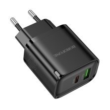 Мережевий зарядний пристрій BOROFONE BA83A TYPE-C PD 20W + USB QC3.0, чорний