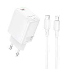 Мережевий зарядний пристрій BOROFONE BN26 PD 20W + кабель TYPE-C - LIGHTNING, білий