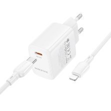 Мережевий зарядний пристрій BOROFONE BN26 PD 20W + кабель TYPE-C - LIGHTNING, білий