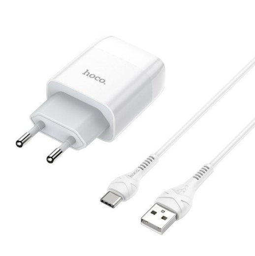 Мережевий зарядний пристрій HOCO C73A 2 USB 2.4A + КАБЕЛЬ USB - Type-C білий