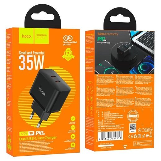 Мережевий зарядний пристрій HOCO N29 PD 35W 2 TYPE-C ЧОРНИЙ