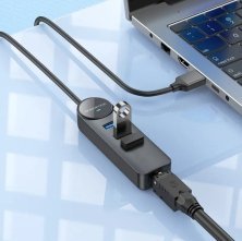 Перехідник BOROFONE DH6 USB HUB 4-в-1 (USB на USB 3.0*4шт. + RJ45) довжина 0,2 метри